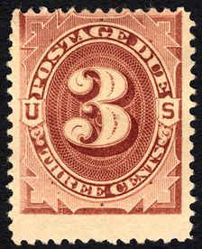 3c Postage Due single, 1879. Creator: Unknown