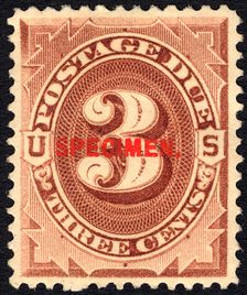 3c Postage Due specimen overprint single, 1884. Creator: Unknown