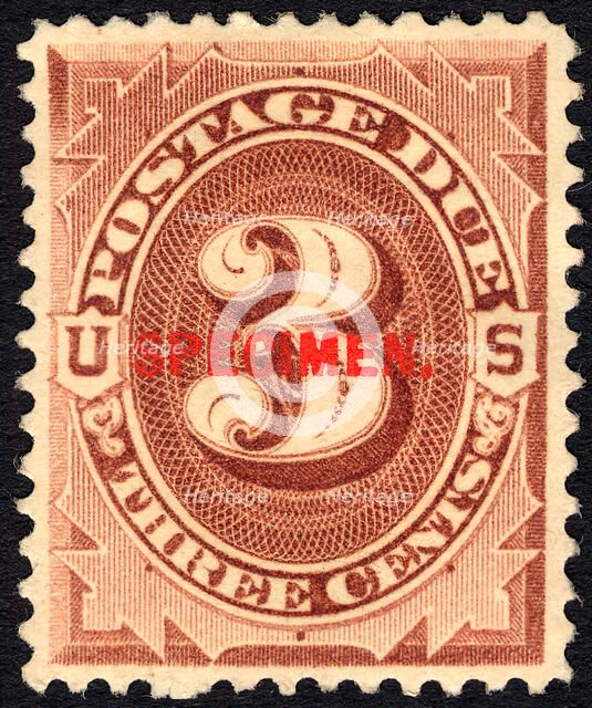 3c Postage Due specimen overprint single, 1884. Creator: Unknown.