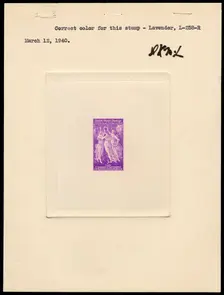 3c Pan American Union die proof attached to plate proof, 14682. Creator: Bureau of Engraving and Printing