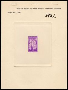 3c Pan American Union die proof attached to plate proof, 14682. Creator: Bureau of Engraving and Printing