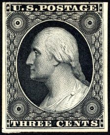 3c Washington trial color card proof, 1881. Creator: American Bank Note Company