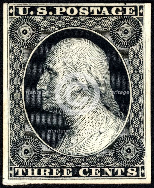 3c Washington trial color card proof, 1881. Creator: American Bank Note Company.