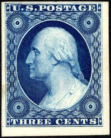 3c Washington trial color card proof, 1881. Creator: American Bank Note Company