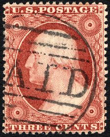 3c Washington type II single, 1857. Creator: Unknown