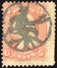 3c Washington with Brattleboro, VT devil & pitchfork single, c. 1861. Creator: Unknown