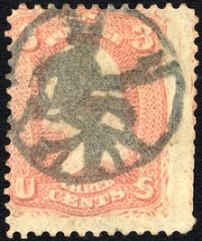 3c Washington with Brattleboro, VT devil & pitchfork single, c. 1861. Creator: Unknown