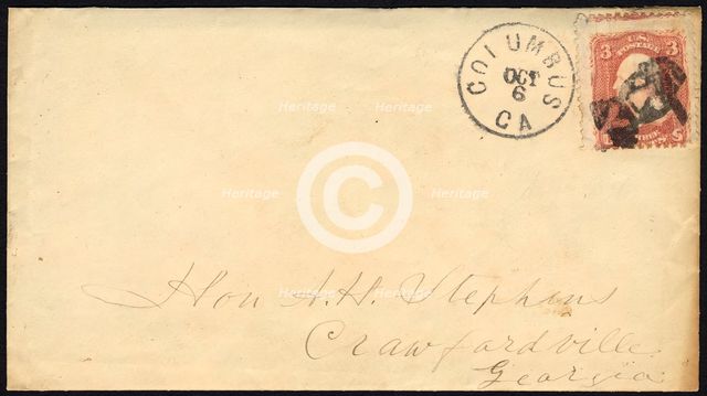 3c Washington with Columbus, GA man with a hat on cover, 1861. Creator: Unknown.