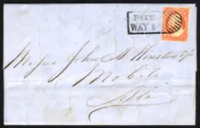 3c Washington with "PAID WAY 1" postmark on cover, 1851. Creator: Unknown