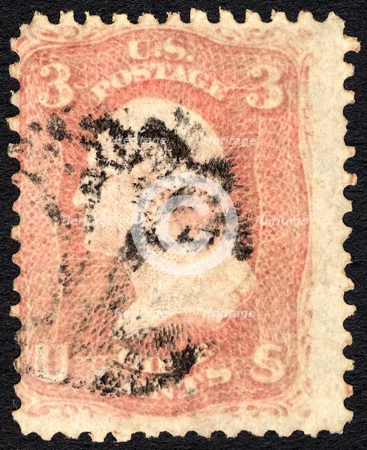 3c Washington with Thomaston, CT Charter Oak single, c. 1861. Creator: Unknown.