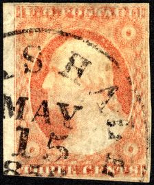 3c Washington double impression single, 1852-1857. Creator: Unknown