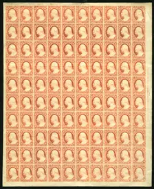 3c Washington imperforate pane of one hundred, 1851. Creator: Unknown