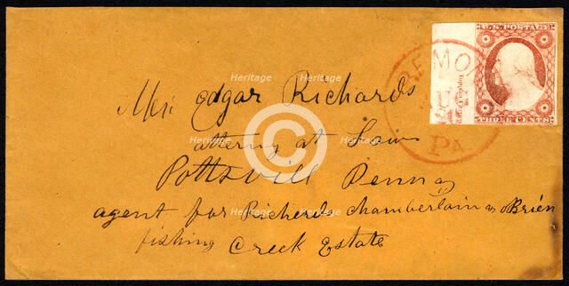 3c Washington imprint single on cover, c. 1852. Creator: Unknown.