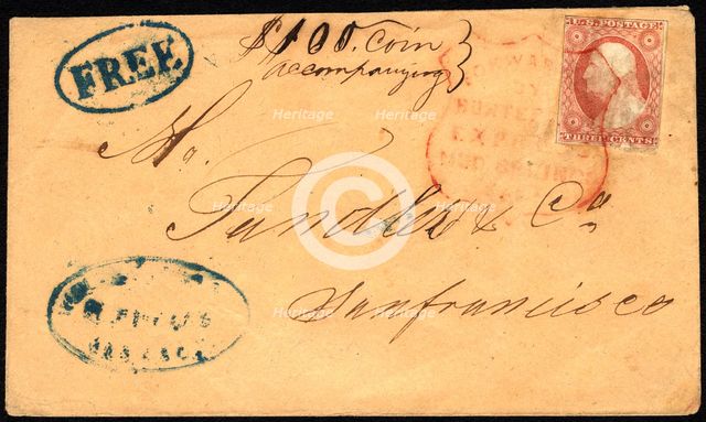 3c Washington on Hunter's Express cover, 1852-1857. Creator: Unknown.