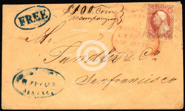 3c Washington on Hunter's Express cover, 1852-1857. Creator: Unknown.