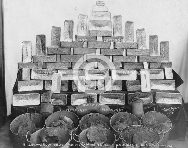 $1,250,000 in gold bullion at Miners and Merchants Bank, 1906. Creator: Lomen Brothers.