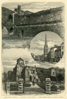 1. The Castle Exterior. 2. Interior of the Castle. 3. High Street, with St. Nicholas Church 1898 Creator: Unknown