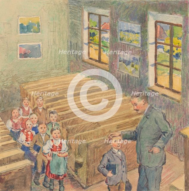 1.- The Teacher with the Children in the Classroom, 1932. Creator: Gustav Mally.