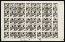 $1 Trans-Mississippi Western Cattle in Storm plate proof sheet, May 31, 1898. Creator: Bureau of Engraving and Printing