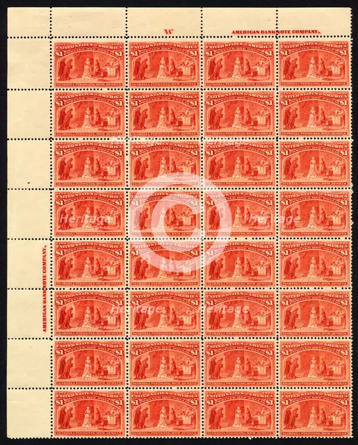 $1 Queen Isabella Pledging Her Jewels imprint block of thirty-two, 1893. Creator: American Bank Note Company.