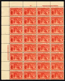 $1 Queen Isabella Pledging Her Jewels imprint block of thirty-two, 1893. Creator: American Bank Note Company