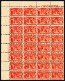 $1 Queen Isabella Pledging Her Jewels imprint block of thirty-two, 1893. Creator: American Bank Note Company