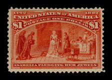 $1 Queen Isabella Pledging Her Jewels single, 1893. Creator: American Bank Note Company