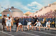 100 metres sprint race at the Olympic Games, Athens, 1896, (1936). Artist: Unknown