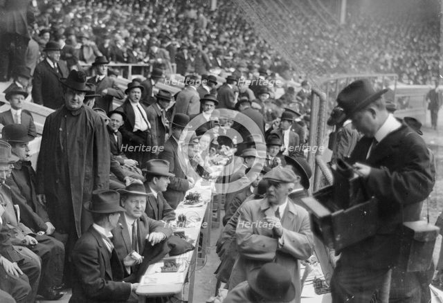 100 telegraphers, Polo Grounds, between c1910 and c1915. Creator: Bain News Service.