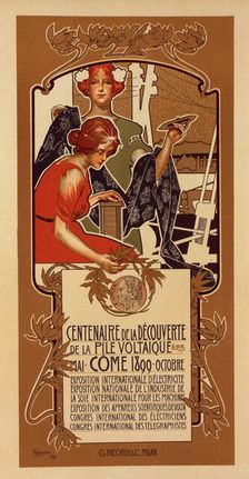 100th anniversary of the discovery of the voltaic column, 1899. Creator: Hohenstein, Adolfo (1854-1928)