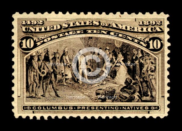 10c Columbus Presenting Natives single, 1893. Creator: American Bank Note Company.