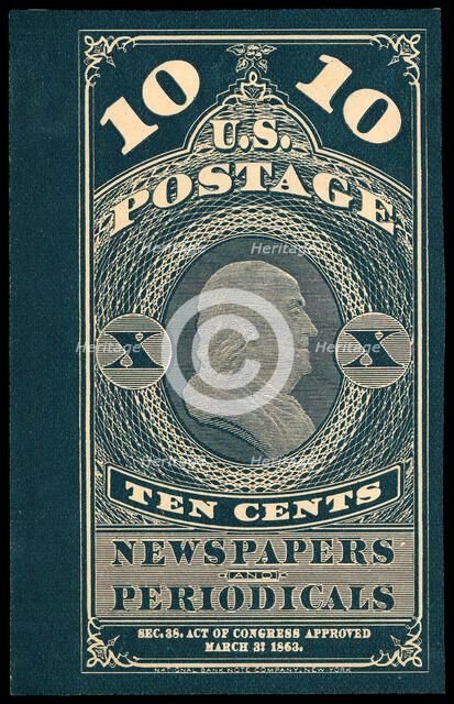 10c Franklin Newspapers and Periodicals trial color proof, 1865. Creator: Unknown.