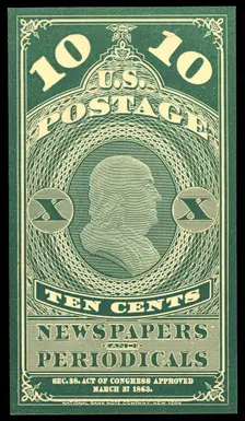 10c Franklin Newspapers and Periodicals trial color proof, 1865. Creator: Unknown