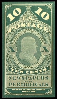 10c Franklin Newspapers and Periodicals trial color proof, 1865. Creator: Unknown