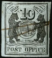 10c St. Louis Bear type I postmaster provisional single, 1845. Creator: Unknown