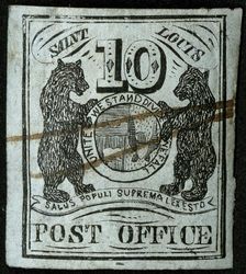 10c St. Louis Bear type I postmaster provisional single, 1845. Creator: Unknown