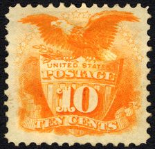 10c Shield and Eagle G Grill single, 1869. Creator: Unknown