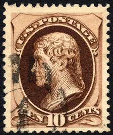 10c Thomas Jefferson single, 1879. Creator: Unknown