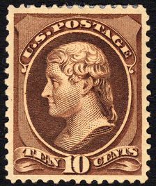 10c Thomas Jefferson single, 1882. Creator: Unknown