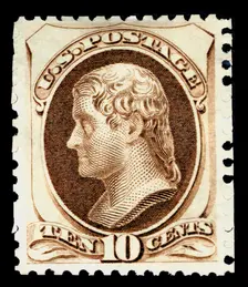 10c Thomas Jefferson special printing single, 1875. Creator: Continental Bank Note Company