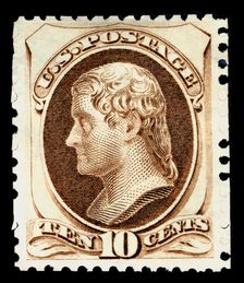 10c Thomas Jefferson special printing single, 1875. Creator: Continental Bank Note Company
