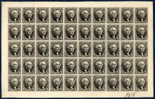 10c Washington reproduction plate proof on card sheet of fifty, 1891. Creator: Bureau of Engraving and Printing
