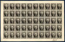 10c Washington reproduction plate proof on card sheet of fifty, 1891. Creator: Bureau of Engraving and Printing
