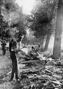 11th Hussars bivouacked at Champs after the retreat from Mons, September 1914 (1935)
