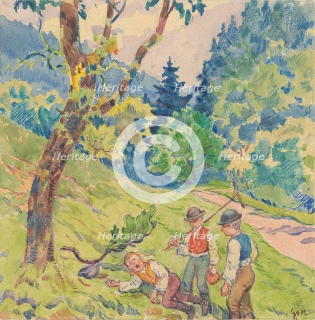 12.- Three Boys at the Edge of the Forest, 1932. Creator: Gustav Mally.