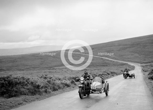 1208 cc Harley-Davidson and sidecar of RW Praill, winner of a silver award, MCC Torquay Rally, 1937. Artist: Bill Brunell.
