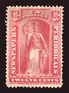 12c Justice Newspapers and Periodicals imprint single, 1875. Creator: Unknown