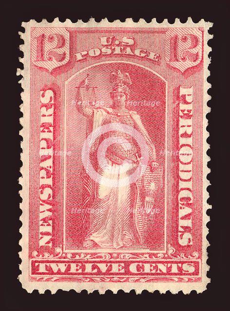 12c Justice Newspapers and Periodicals imprint single, 1875. Creator: Unknown.