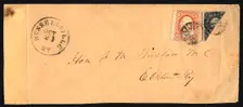 12c Washington bisect with 3c Washington single on cover, 1857-1861. Creator: Unknown