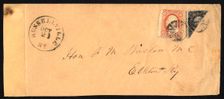 12c Washington bisect with 3c Washington single on cover, 1857-1861. Creator: Unknown
